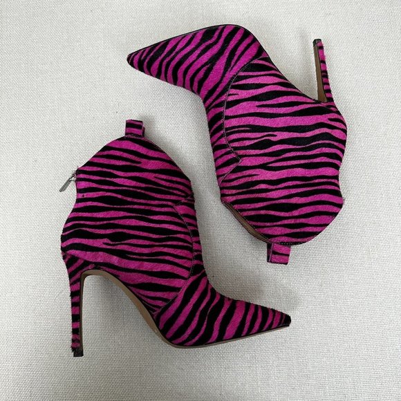Jessica Simpson Zebra Stiletto Heels Hot Pink Black Booty Boots Women's 8.5 - Picture 12 of 12
